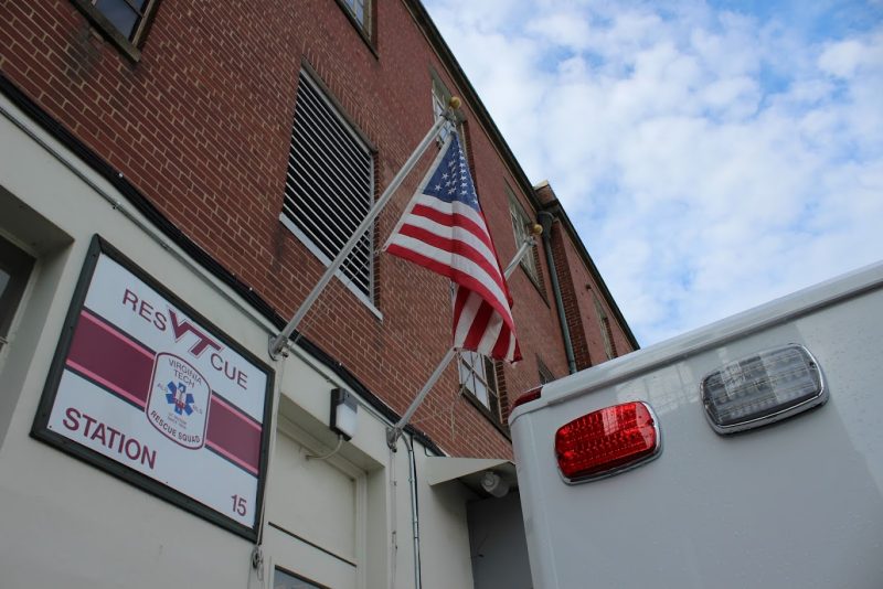 New members of the Virginia Tech Rescue Squad photographed outside of the Public Safety Building